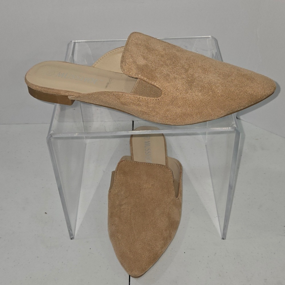 Musshoe Womens Pointed Toe Mules Tan Faux Suede Slip On Flats Size 11 AC233